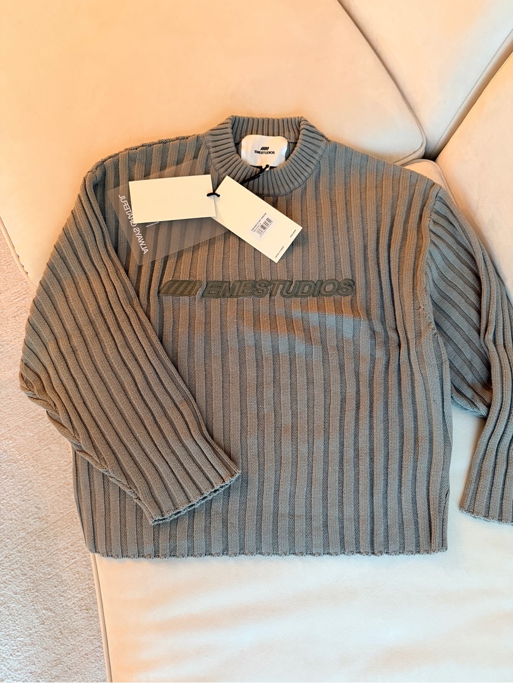 Eme Studios Ribbed Crewneck Sweater in Olive